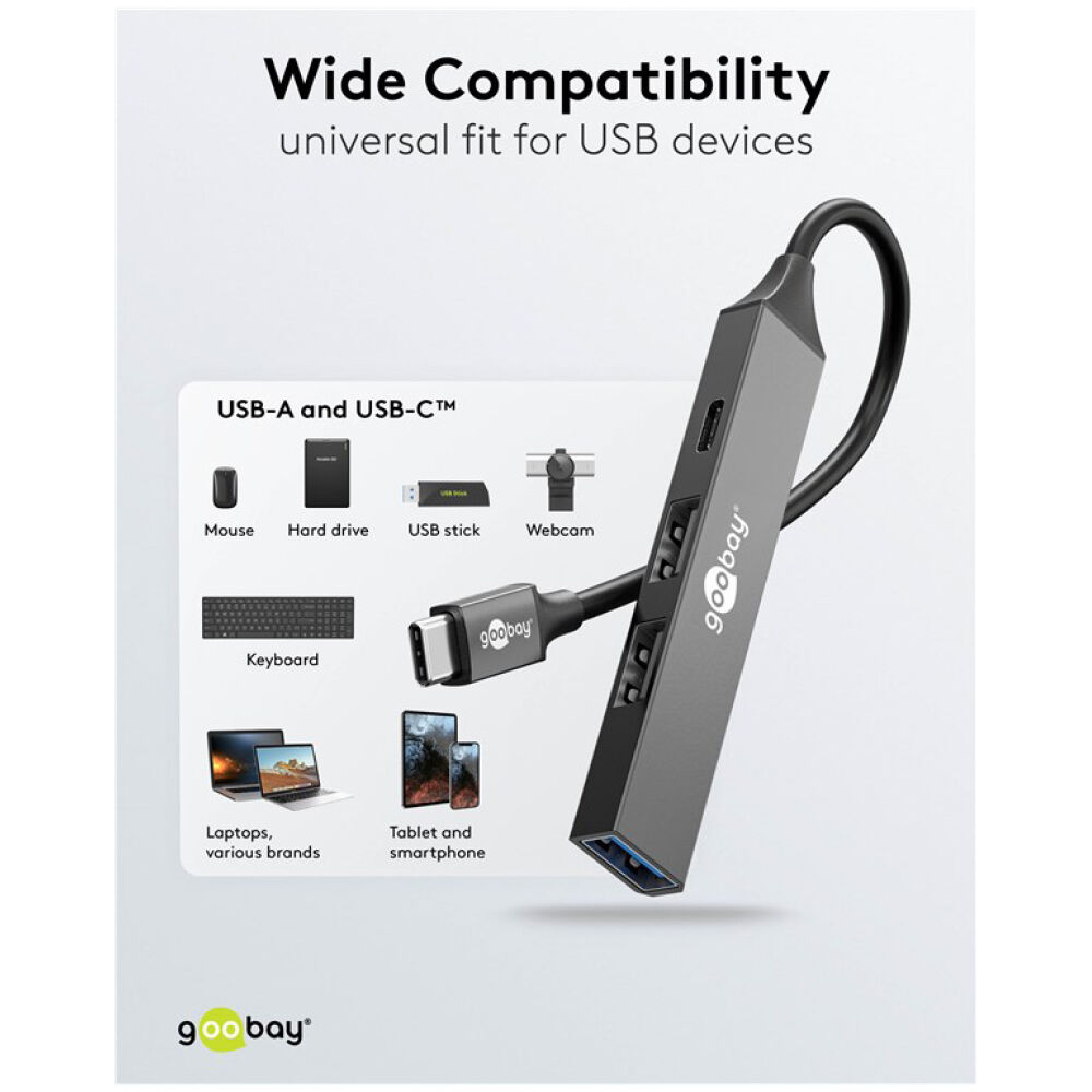 GOOBAY USB hub 74459, 4x θυρών, USB 3.2, 5Gbps, USB-C σύνδεση, γκρι - Image 4