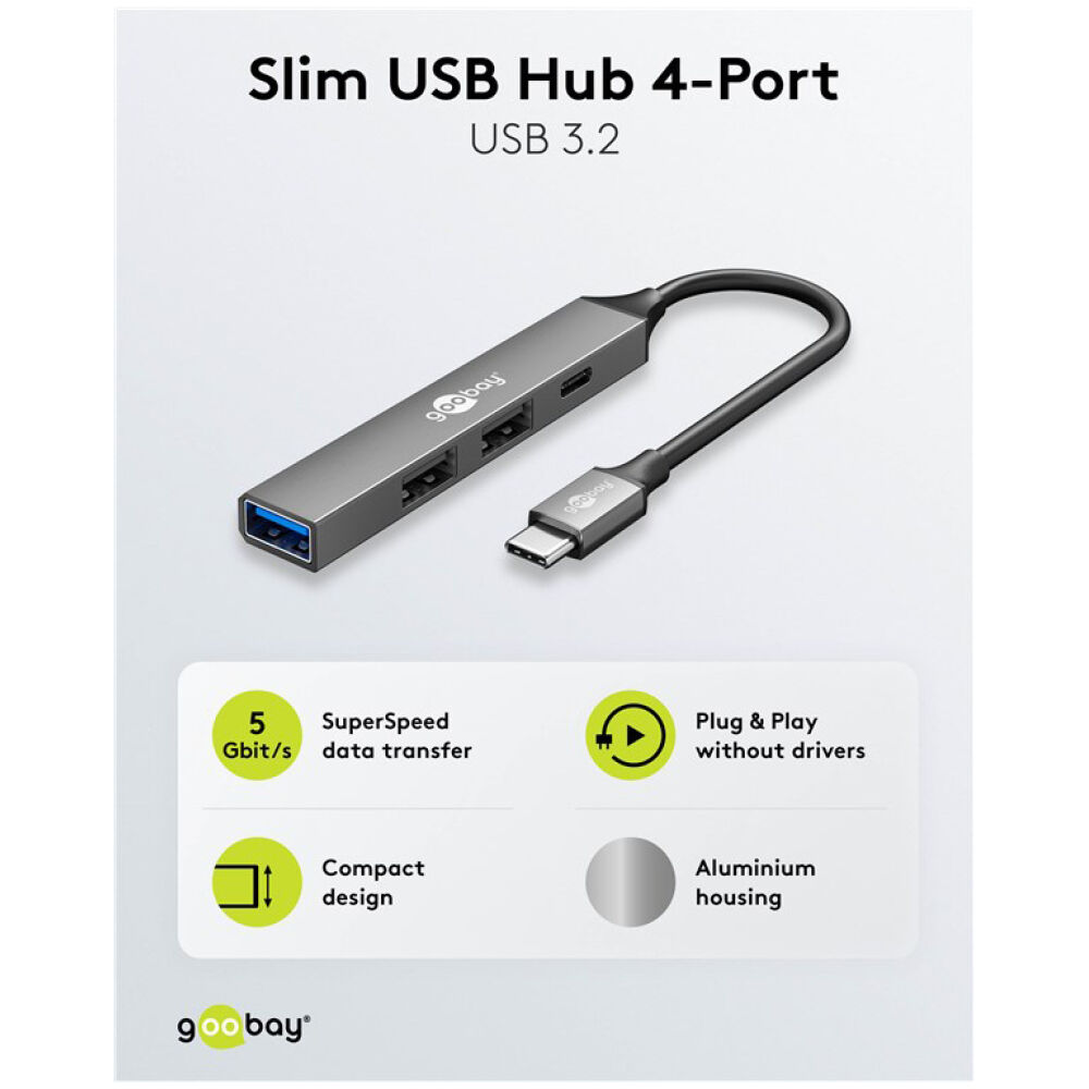 GOOBAY USB hub 74459, 4x θυρών, USB 3.2, 5Gbps, USB-C σύνδεση, γκρι - Image 5