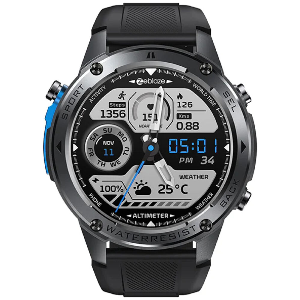 ZEBLAZE smartwatch Stratos 2 Ultra, heart rate, 1.43" AMOLED, GPS, MIL-STD-810H, μαύρο