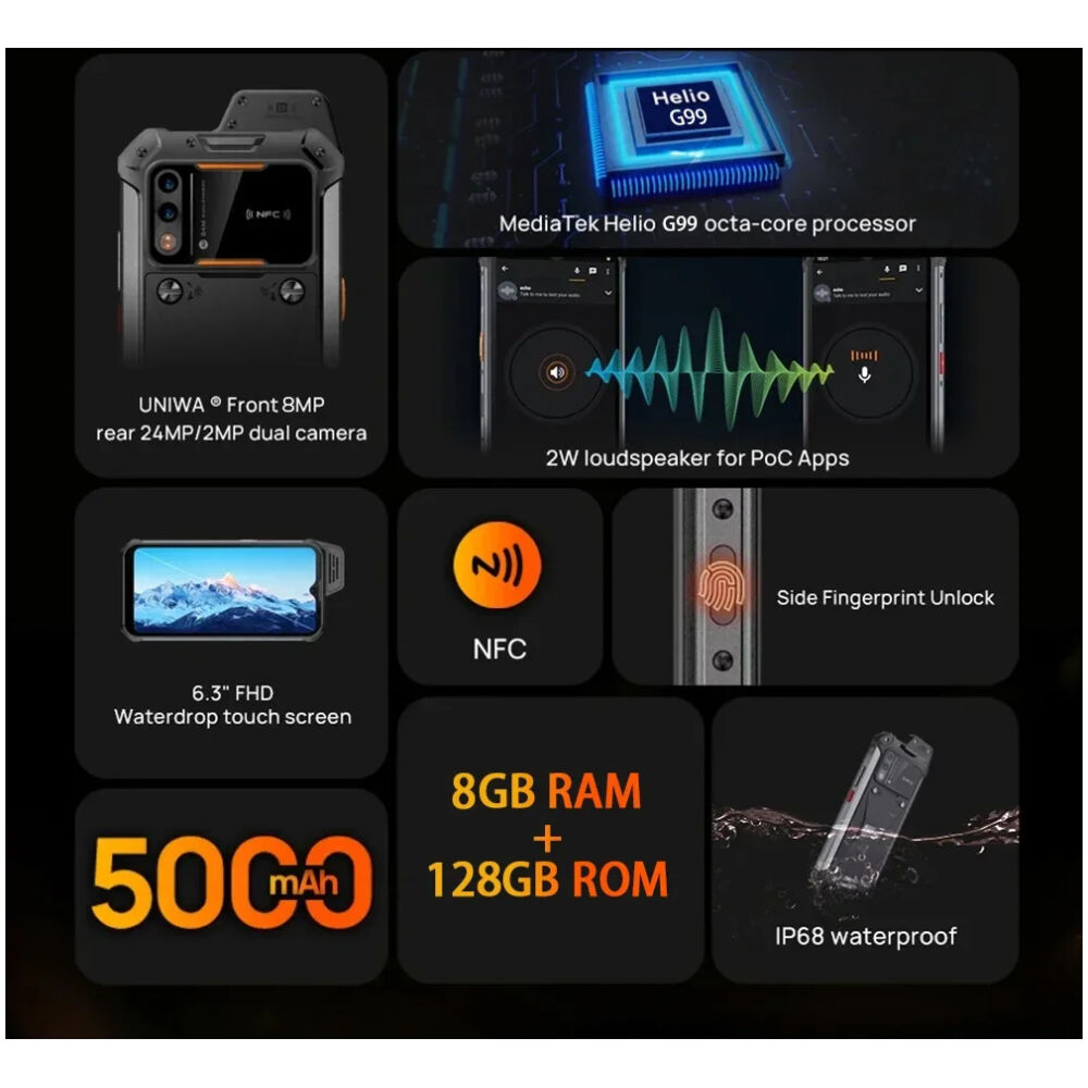 UNIWA smartphone W999, 6.3", 8/128GB , ηχείο 2W, Atex Zone 2, IP68, μαύρο - Image 2