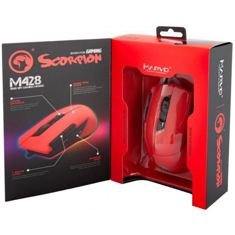MARVO M428 ΕΝΣΥΡΜΑΤΟ GAMING ΠΟΝΤΙΚΙ, 4800DPI 7 ΠΡΟΓΡ. ΠΛΗΚΤΡΑ, ΚΟΚΚΙΝΟ - Image 2