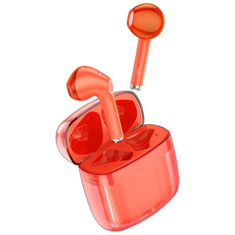 HOCO EW15 CLEAR EXPLORE EARPHONES ΜΕ ΒΑΣΗ ΦΟΡΤΙΣΗΣ, VIBRANT ORANGE - Image 2