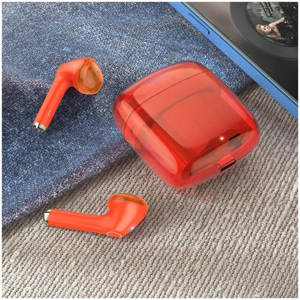 HOCO EW15 CLEAR EXPLORE EARPHONES ΜΕ ΒΑΣΗ ΦΟΡΤΙΣΗΣ, VIBRANT ORANGE - Image 4