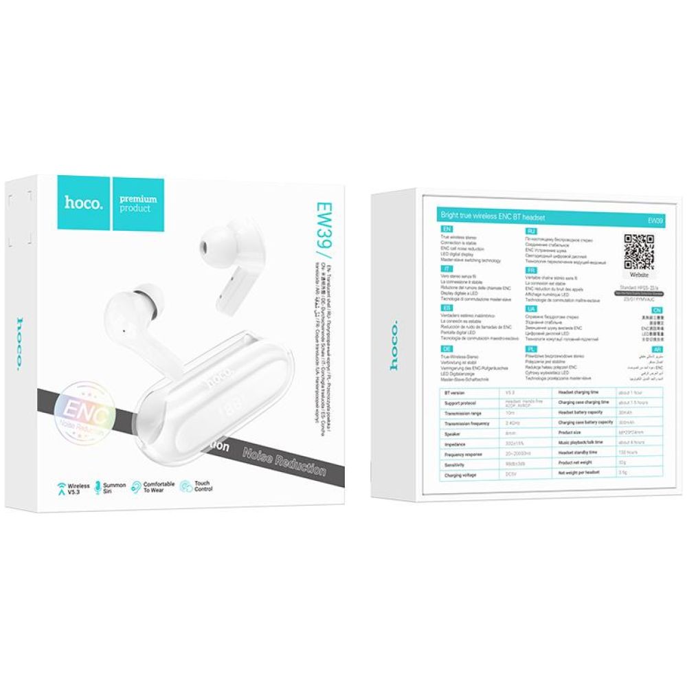 HOCO EW39 BRIGHT ΑΚΟΥΣΤΙΚΑ BLUETOOTH, ΛΕΥΚΟ, ENC