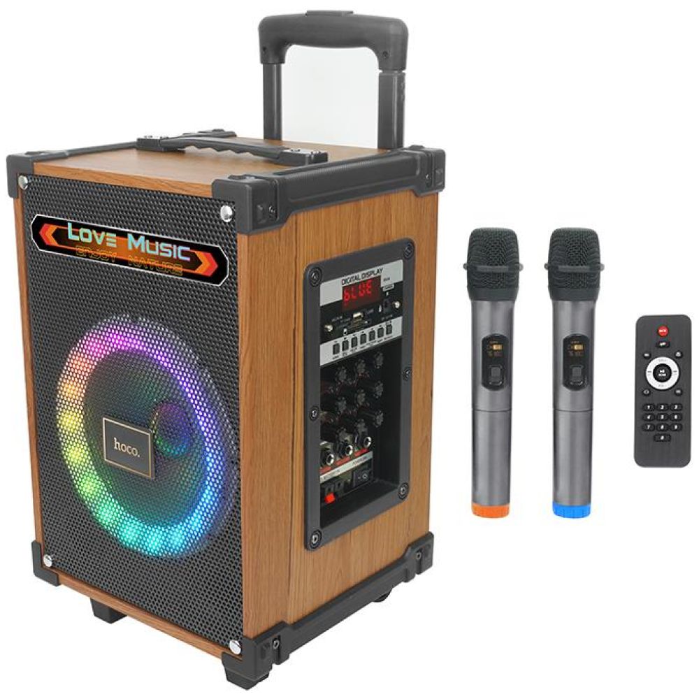 HOCO HA2 ΞΥΛΙΝΟ ΗΧΕΙΟ BLUETOOTH WAVE WIRELESS ΜΕ 2 ΑΣΥΡΜΑΤΑ ΜΙΚΡΟΦΩΝΑ, 40w + 5w TWEETER