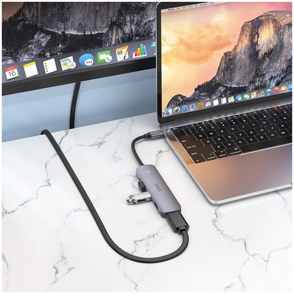 HOCO HB27 TYPE-C HUB , HDMI + USB3.0 + USB2.0*2 + PD , METAL GRAY - Image 2