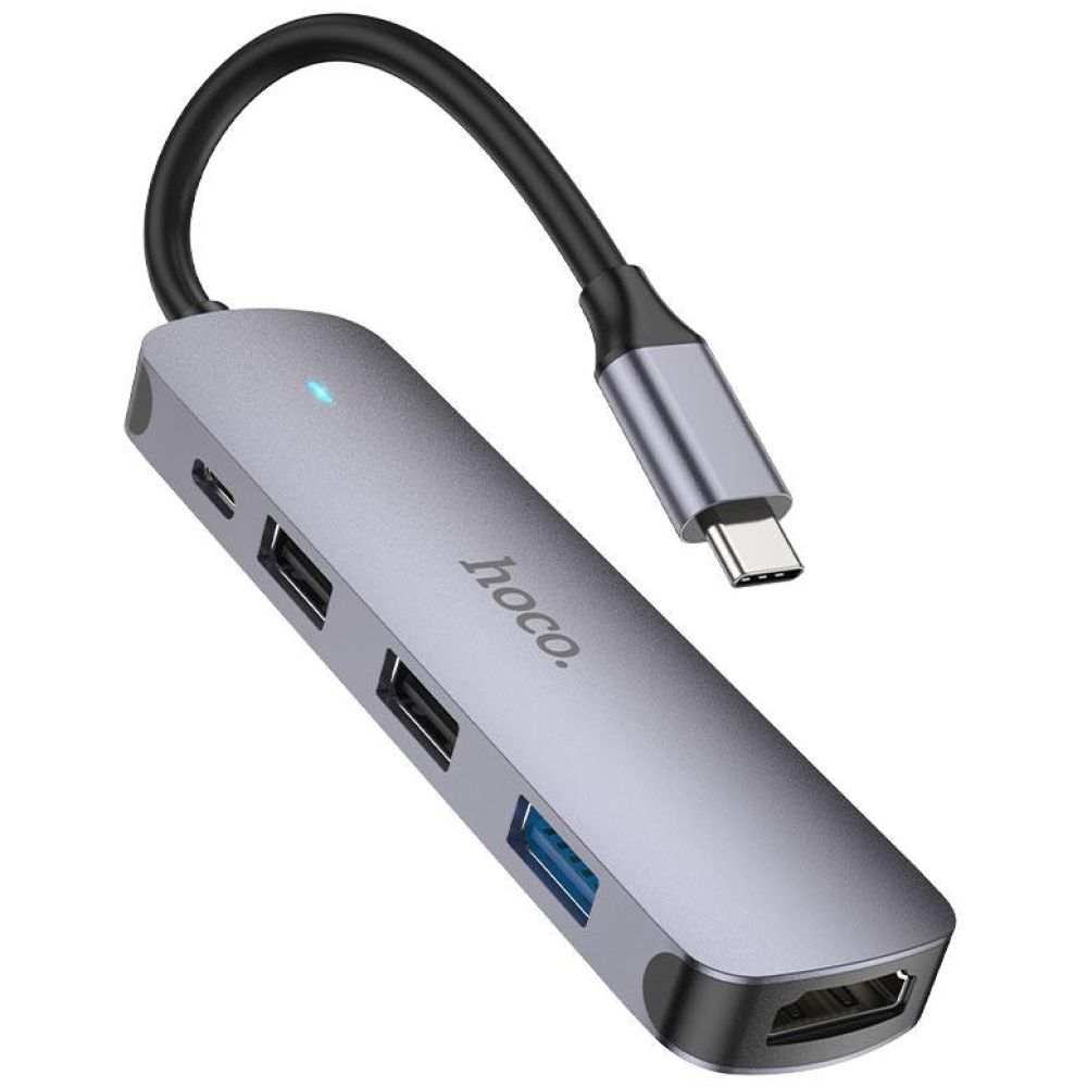 HOCO HB27 TYPE-C HUB , HDMI + USB3.0 + USB2.0*2 + PD , METAL GRAY - Image 3