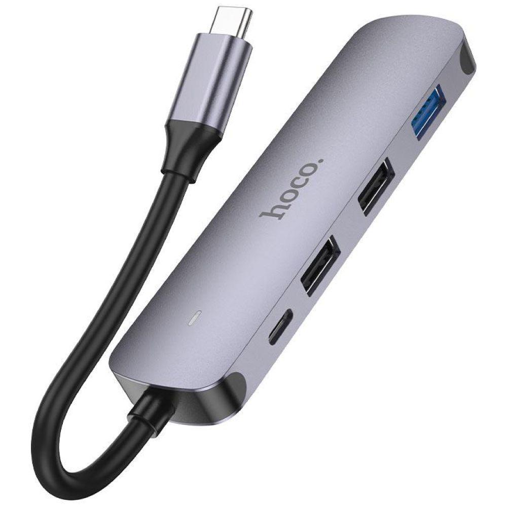 HOCO HB27 TYPE-C HUB , HDMI + USB3.0 + USB2.0*2 + PD , METAL GRAY - Image 4