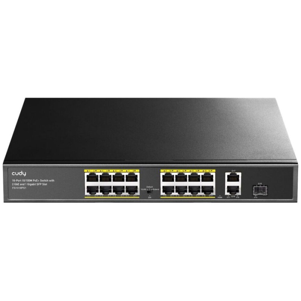 CUDY FS1018PS1 16-PORT 10/100M POE+ SWITCH + 2 UPLINK GIGABIT + 1 SFP PORT, 200W