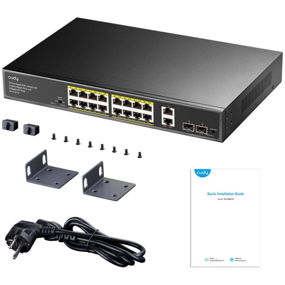 CUDY GS1018PS2 16-PORT GIGABIT PoE+ SWITCH +2 UPLINK GIGABIT PORT + 2 GIGABIT SFP PORTS,200W - Image 4