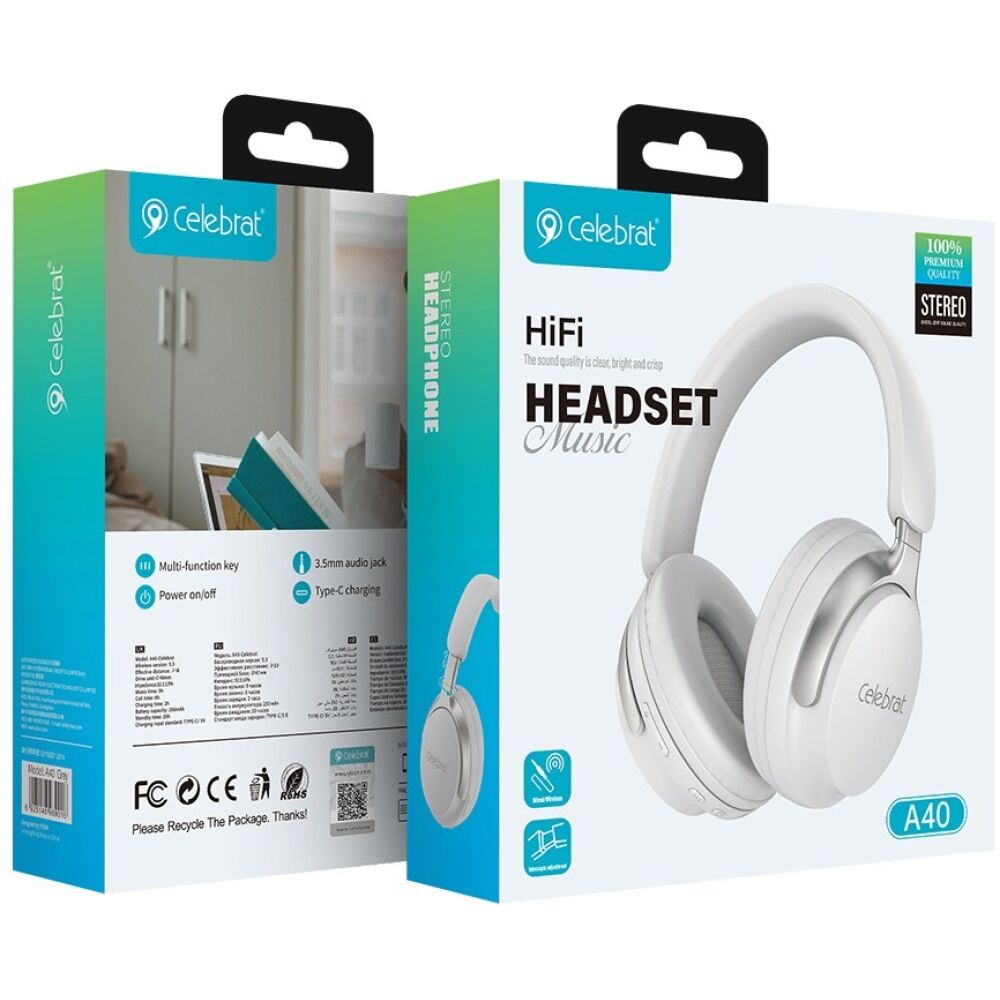 CELEBRAT headphones A40, ασύρματα & ενσύρματα, 40mm, 250mAh, λευκά - Image 4