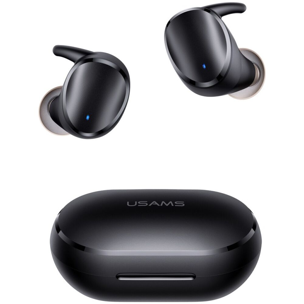 USAMS earphones με θήκη φόρτισης LX08, True Wireless, μαύρα