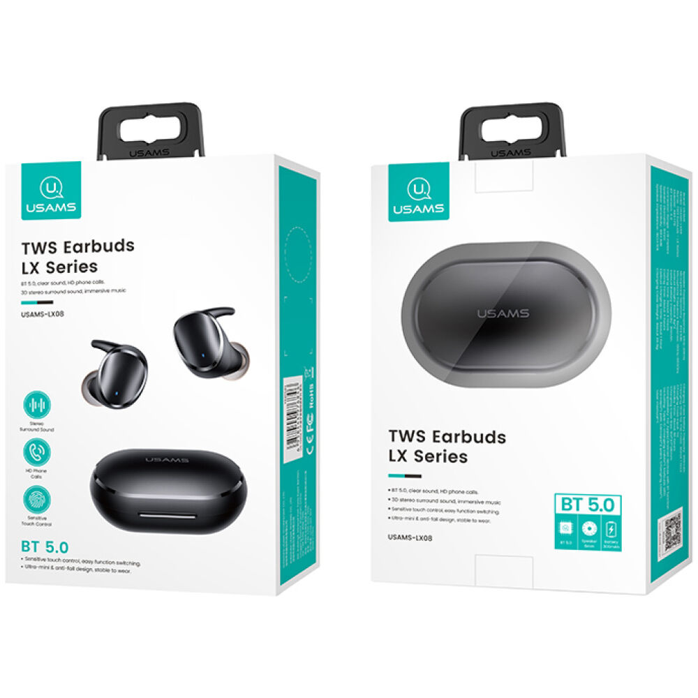 USAMS earphones με θήκη φόρτισης LX08, True Wireless, μαύρα - Image 4