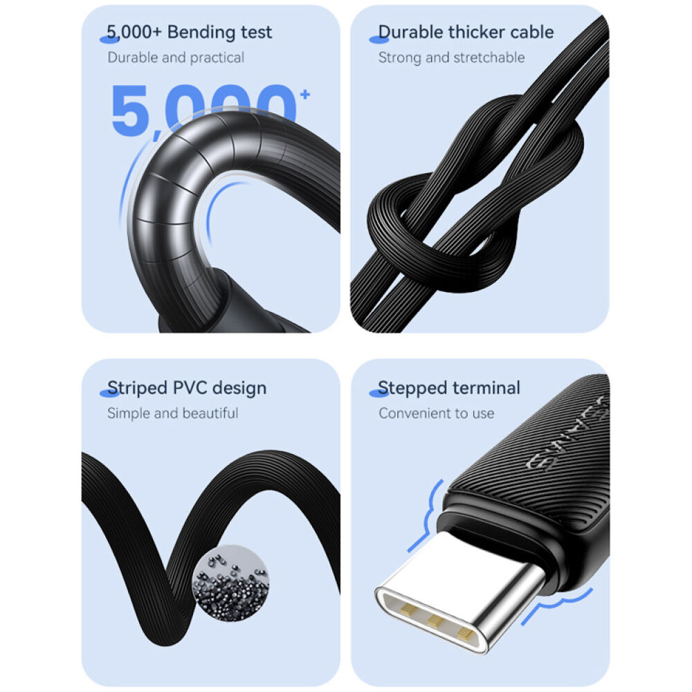 USAMS καλώδιο USB-C σε USB-C US-SJ691, 60W, 480Mbps, 1m, μαύρο - Image 3