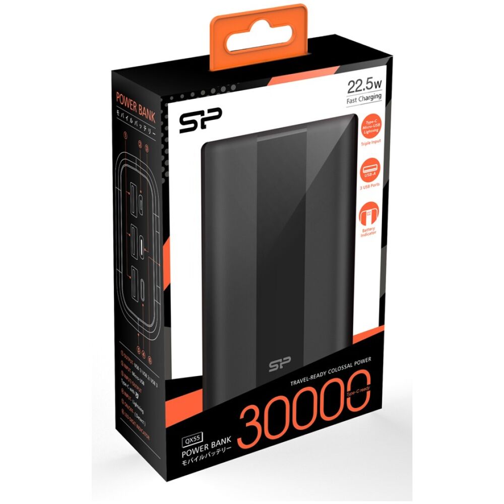 SILICON POWER power bank QX55, 30000mAh, 3x USB & USB-C, 22.5W, LCD - Image 3