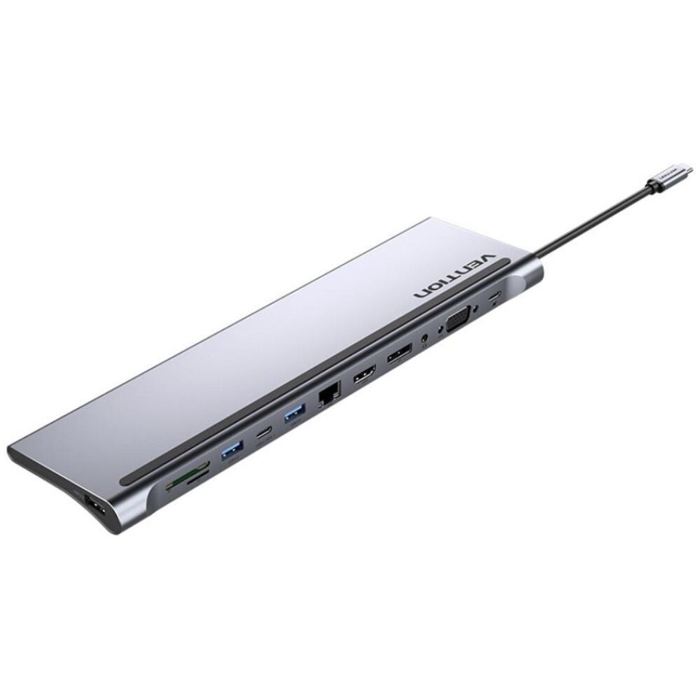 VENTION Type-C to DisplayPort/HDMI/VGA/USB-C Gen 1/USB 3.0x2/USB 2.0/RJ45/SD/TF/TRRS 3.5mm/PD 100W Docking Station 0.25M Gray Metal Type (THSHC) (VENTHSHC)
