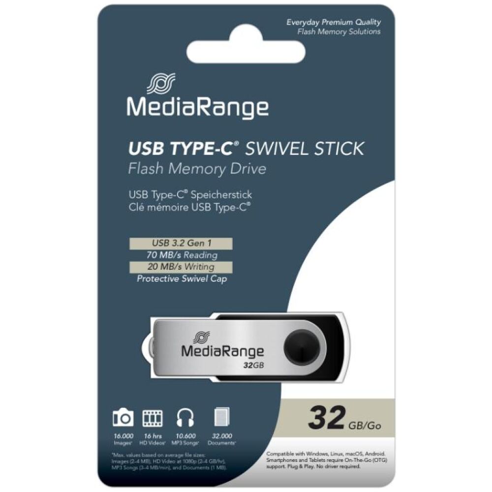 MediaRange USB 3.2 Gen1 Type-C® flash drive, 32GB (MR1952)