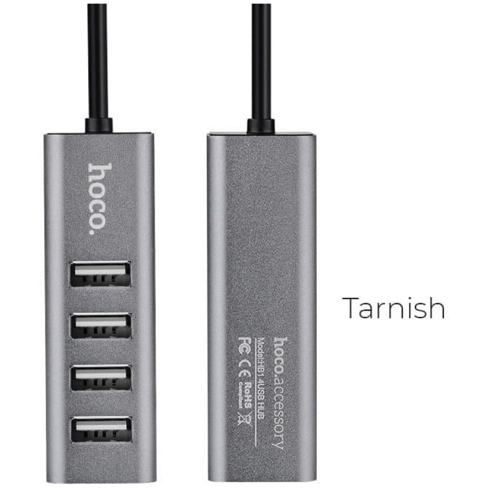 HOCO USB HUB 2.0, 4 PORT, ΚΑΙ ΦΟΡΤΙΣΗ, HB1, ΑΝΘΡΑΚΙ