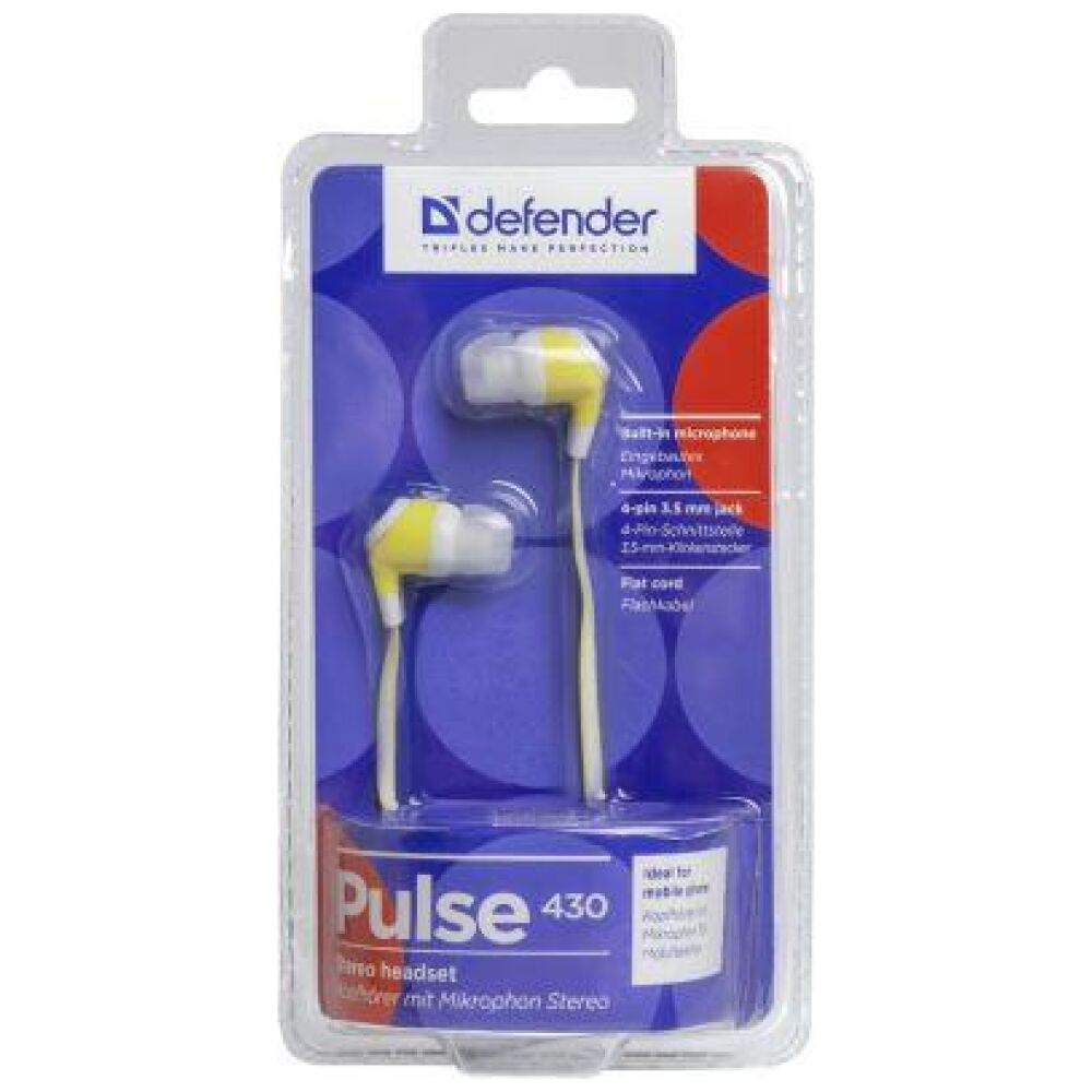 DEFENDER EARPHONES PULSE 430 WHITE &amp; YELLOW - Image 2