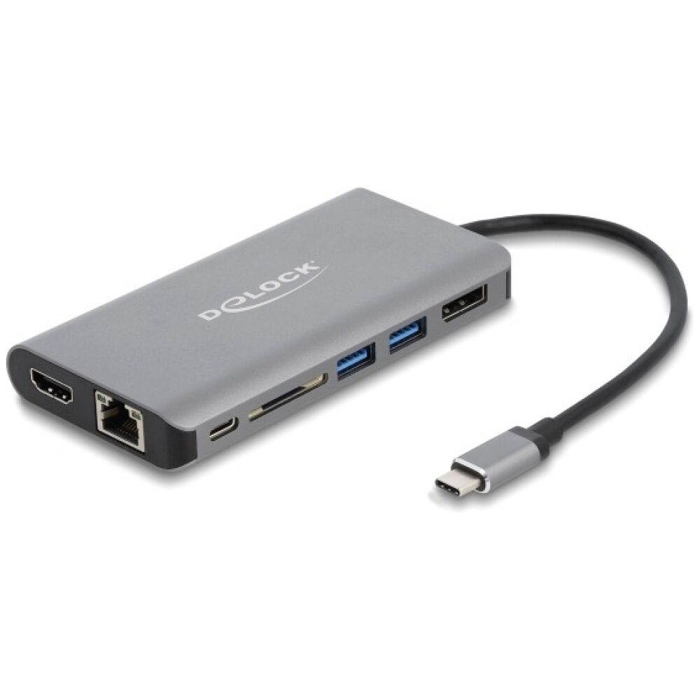 DELOCK docking station 87683, 7 θύρες, USB-C, 100W PD, 4K, MST, γκρι