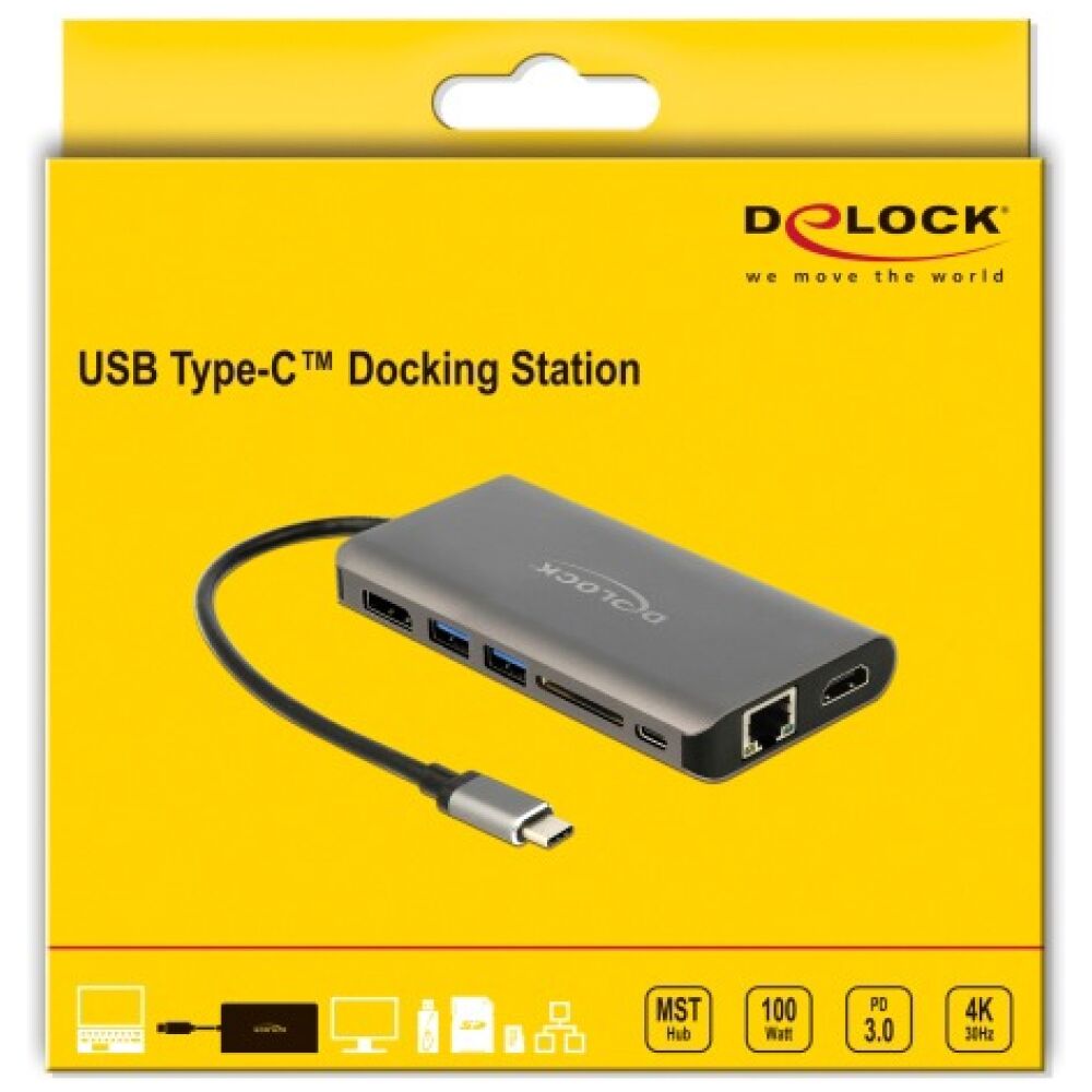 DELOCK docking station 87683, 7 θύρες, USB-C, 100W PD, 4K, MST, γκρι - Image 3
