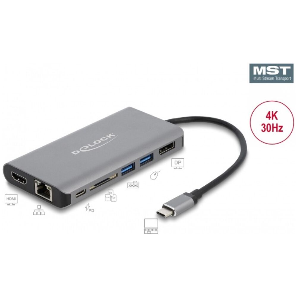 DELOCK docking station 87683, 7 θύρες, USB-C, 100W PD, 4K, MST, γκρι - Image 4