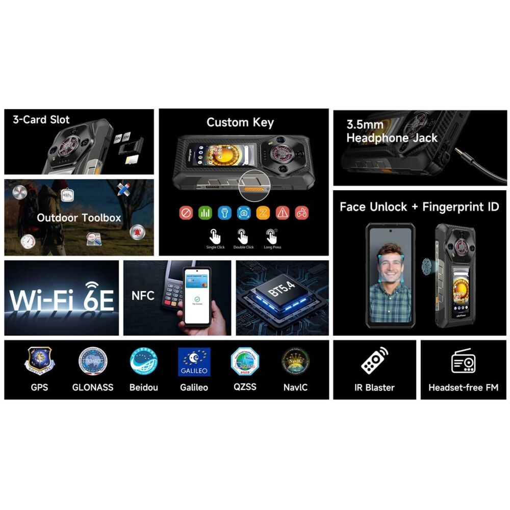 ULEFONE smartphone Armor 30 Pro, 6.95" & 3.4", 16/512GB, 5G, 12800mAh, IP68/IP69K, μαύρο - Image 3
