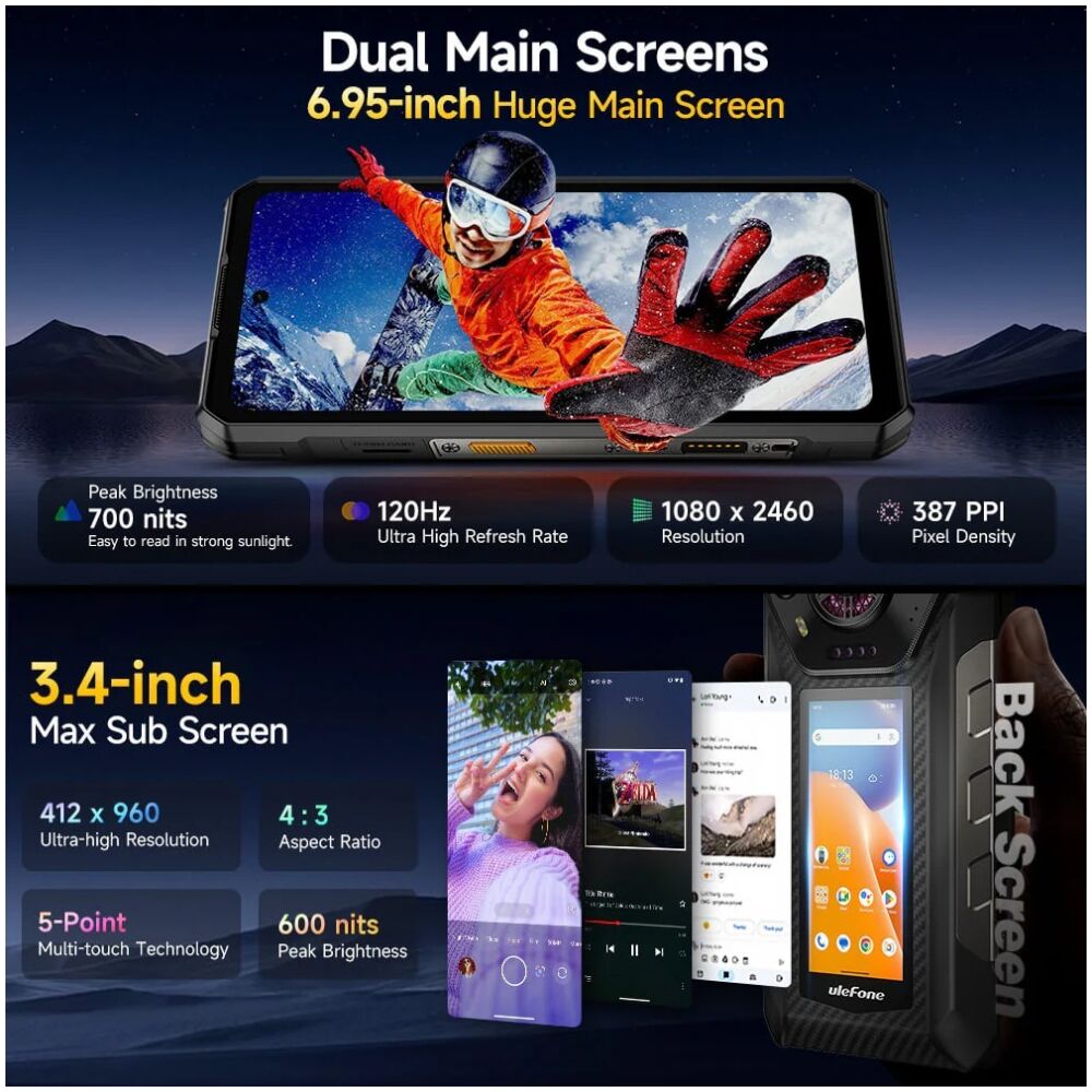 ULEFONE smartphone Armor 30 Pro, 6.95" & 3.4", 16/512GB, 5G, 12800mAh, IP68/IP69K, μαύρο - Image 8