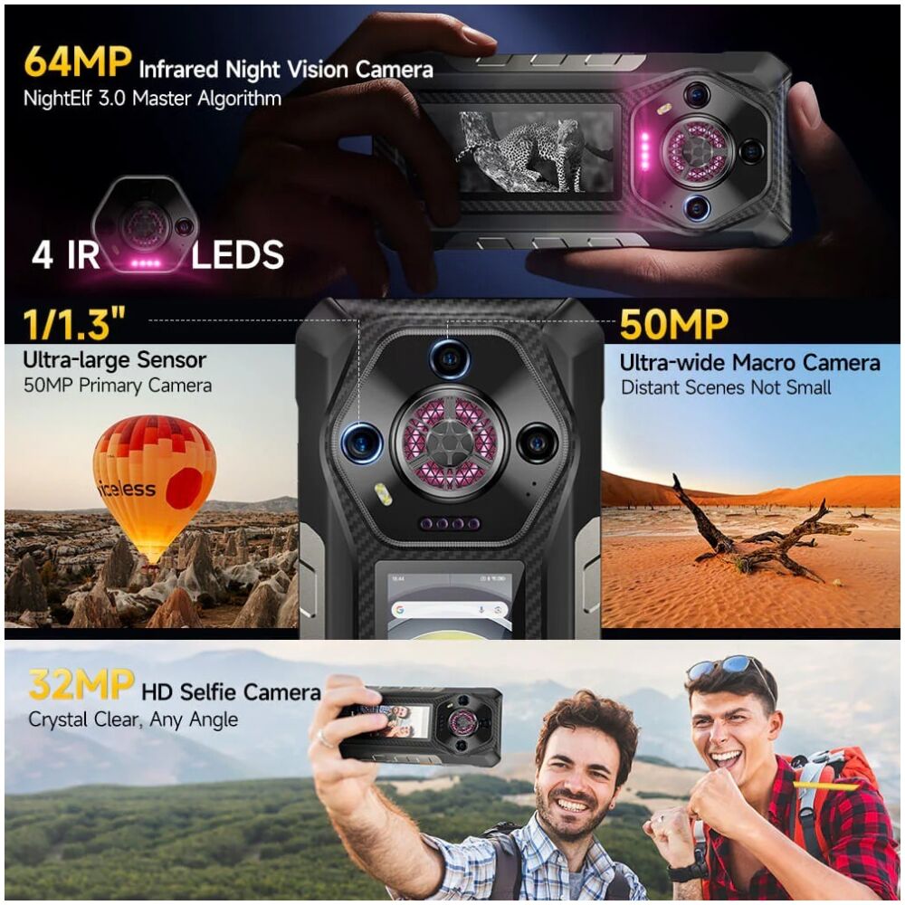ULEFONE smartphone Armor 30 Pro, 6.95" & 3.4", 16/512GB, 5G, 12800mAh, IP68/IP69K, μαύρο - Image 9