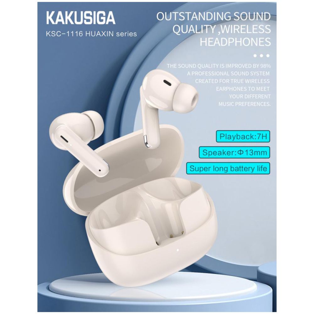 KAKUSIGA earphones με θήκη φόρτισης KSC-1116, True Wireless, 13mm, 40/320mAh, λευκά - Image 3