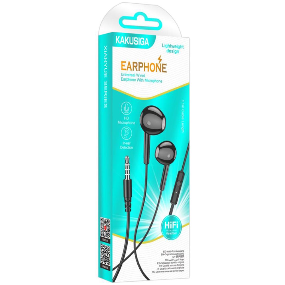 KAKUSIGA earphones με μικρόφωνο KSC-1301, 3.5mm σύνδεση, 14mm, 1.1m, μαύρα - Image 4