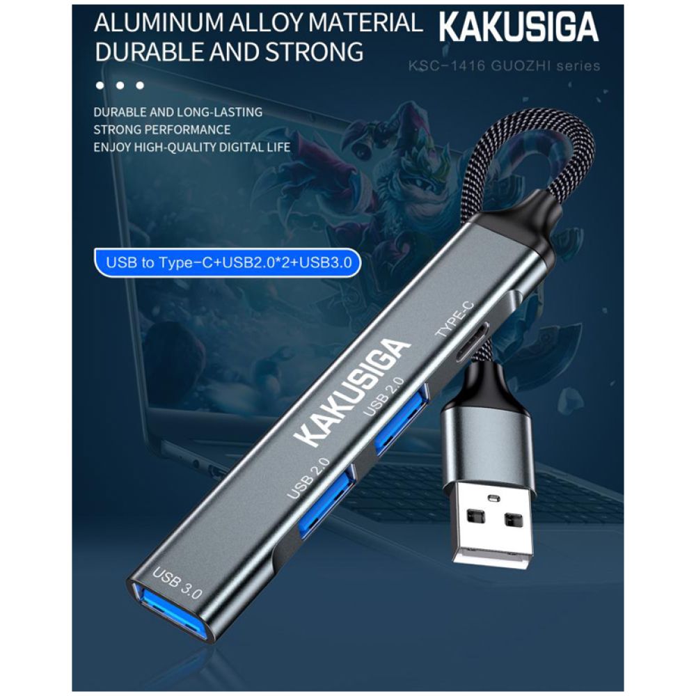 KAKUSIGA USB hub KSC-1416, 4x θυρών, USB 3.0, 5Gbps, USB σύνδεση, γκρι - Image 4
