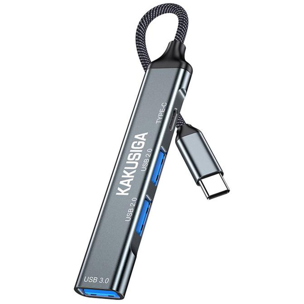 KAKUSIGA USB hub KSC-1417, 4x θυρών, USB 3.0, 5Gbps, USB-C σύνδεση, γκρι