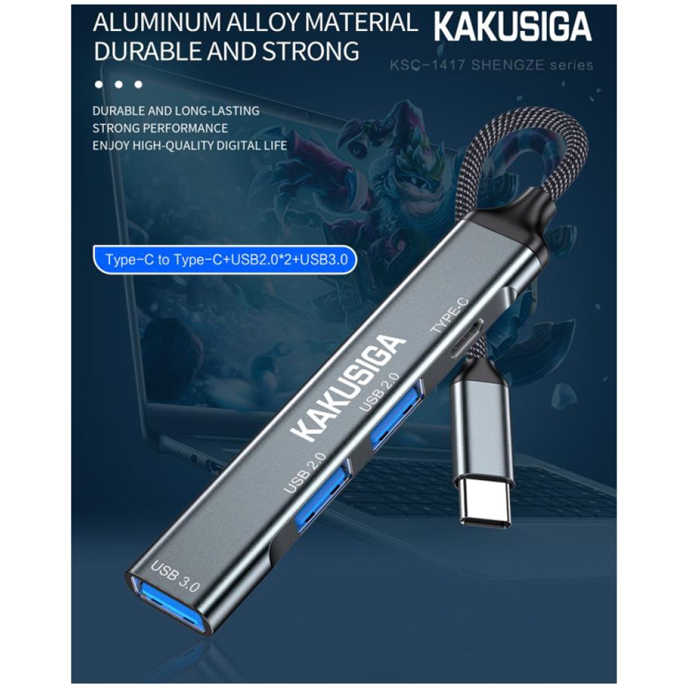 KAKUSIGA USB hub KSC-1417, 4x θυρών, USB 3.0, 5Gbps, USB-C σύνδεση, γκρι - Image 4