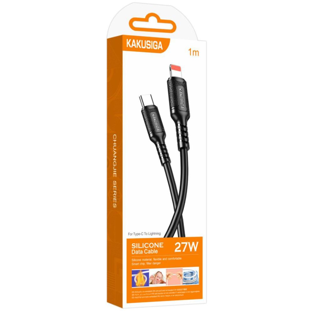 KAKUSIGA καλώδιο Lightning σε USB-C KSC-984, σιλικόνης, 27W, 480Mbps, 1m, μαύρο - Image 4