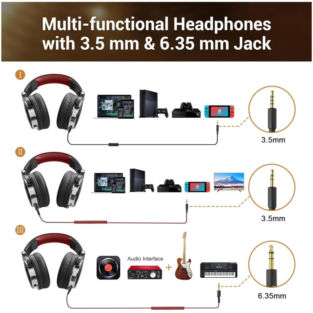 ONEODIO headset Studio Pro 10, 6.35mm & 3.5mm σύνδεση, Hi-Res, 50mm, μαύρο/κόκκινο - Image 8