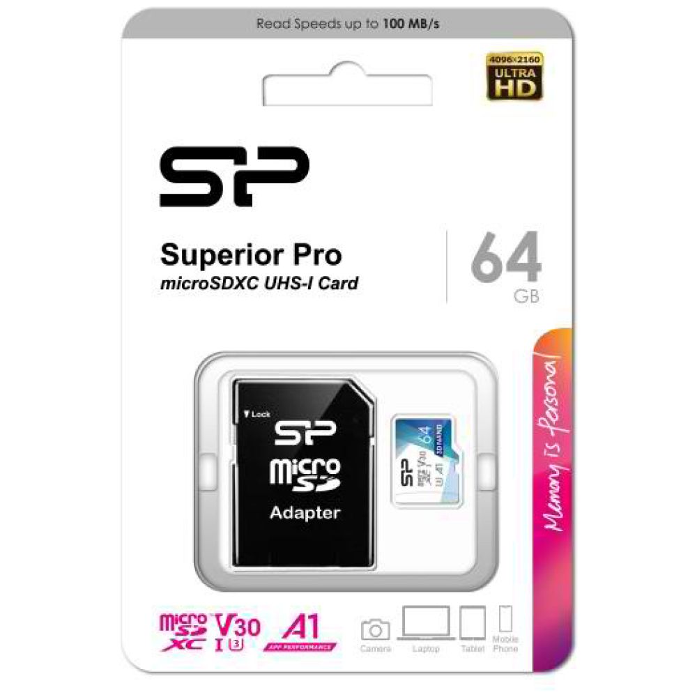SILICON POWER κάρτα μνήμης microSDXC Superior Pro, 64GB, Class 10 UHS-I U3 A1 V30 - Image 2