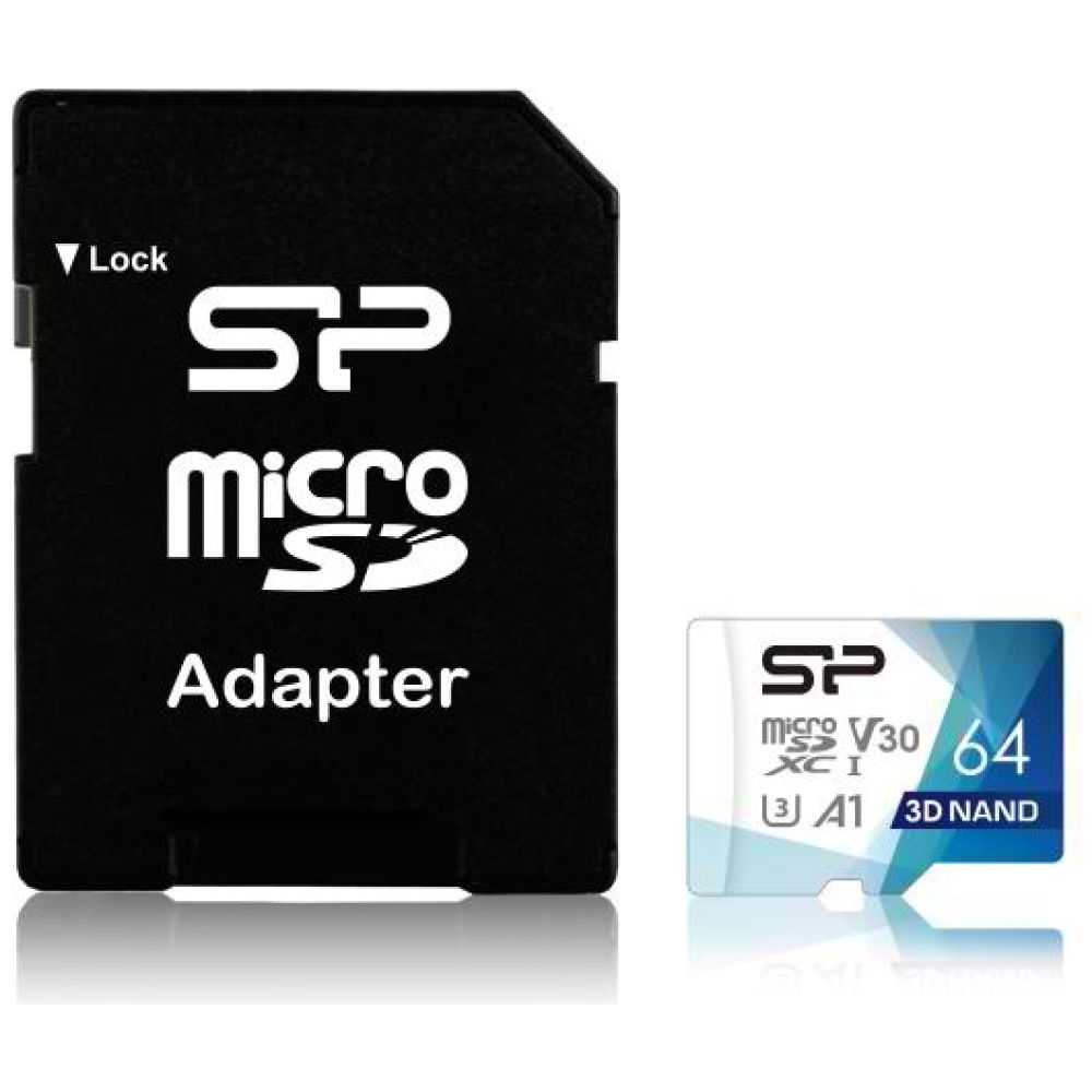 SILICON POWER κάρτα μνήμης microSDXC Superior Pro, 64GB, Class 10 UHS-I U3 A1 V30