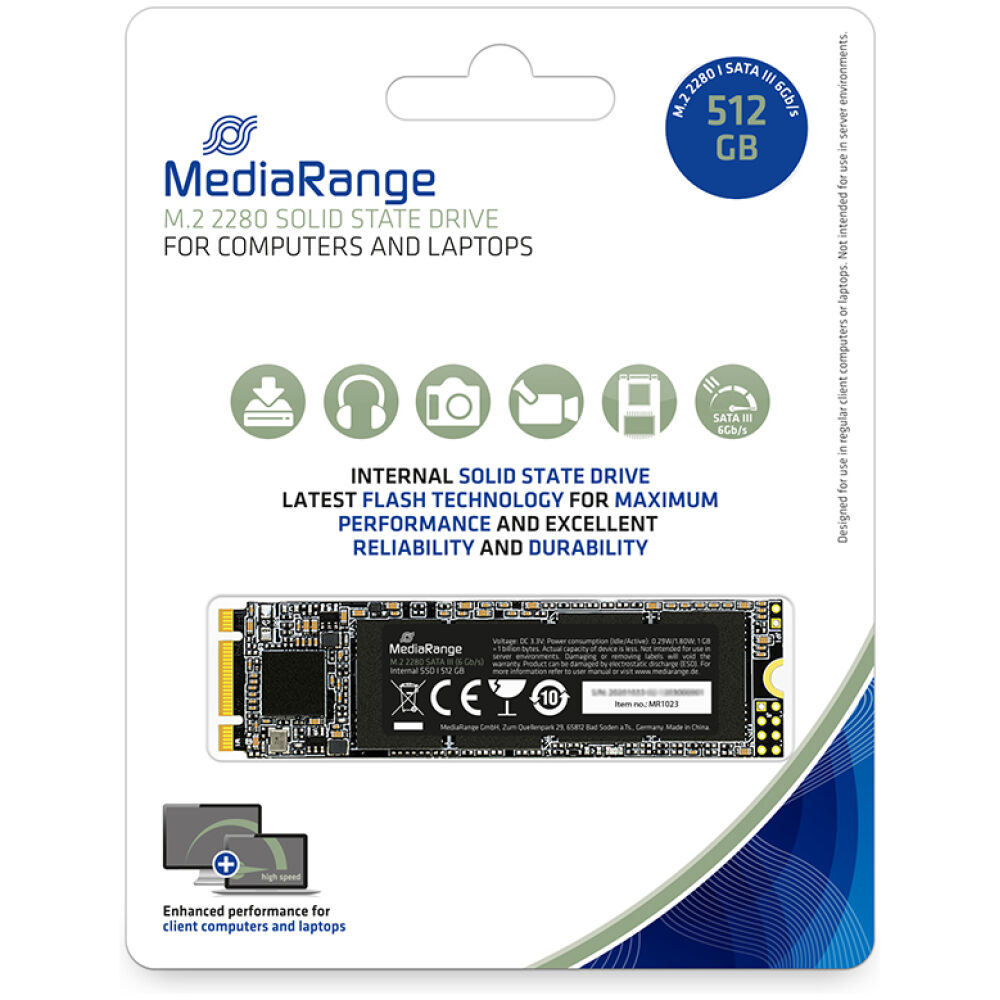 MediaRange Internal M.2 2280 solid state drive, SATA 6 Gb/s, 512GB (MR1023)