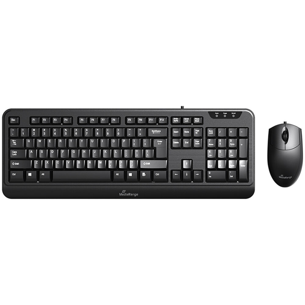 MediaRange Corded Keyboard & 3-button mouse set, Wired (Black) (MROS108-GR)