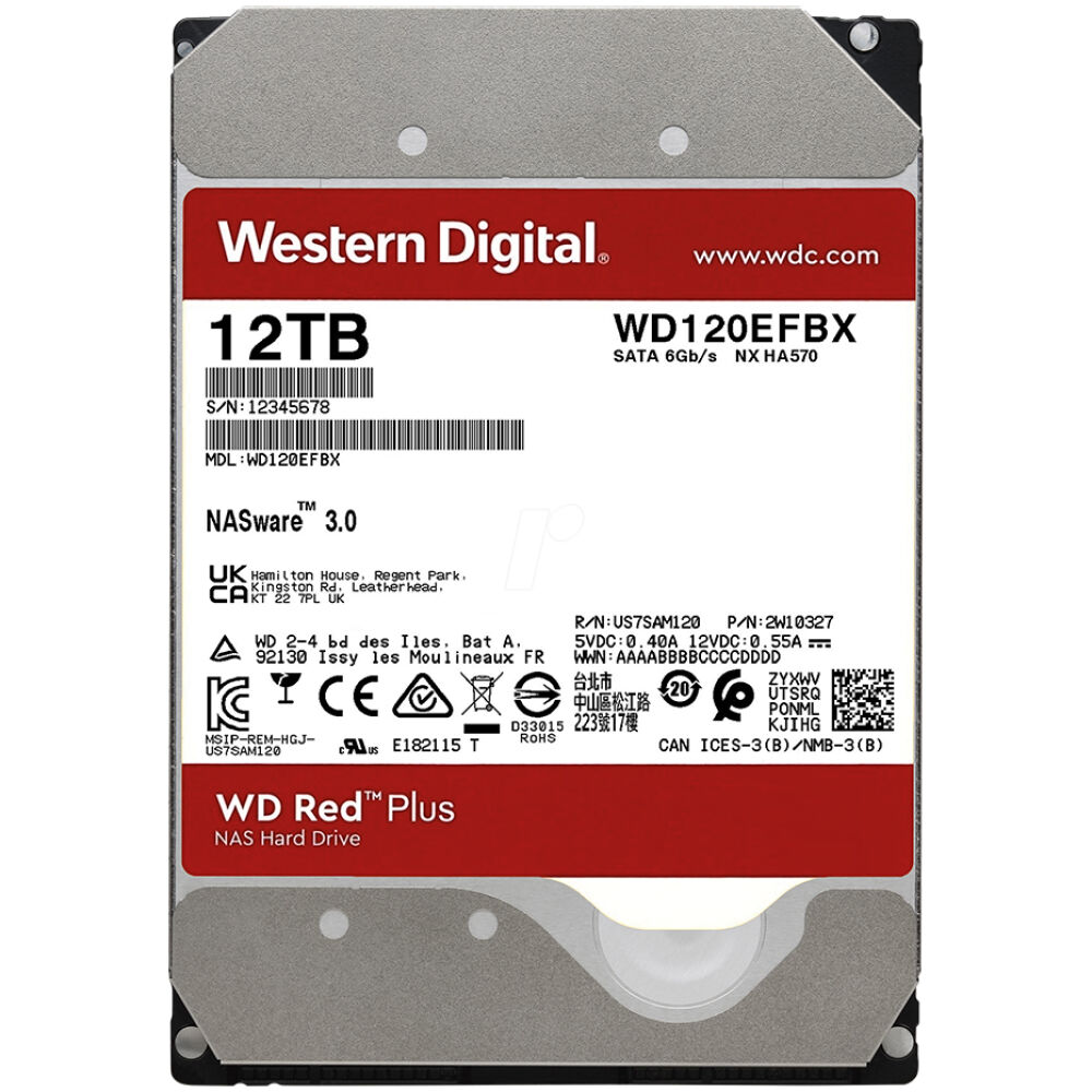 Western Digital Red Plus NAS Hard Drive 12TB 3.5" (CMR) (WD120EFBX)