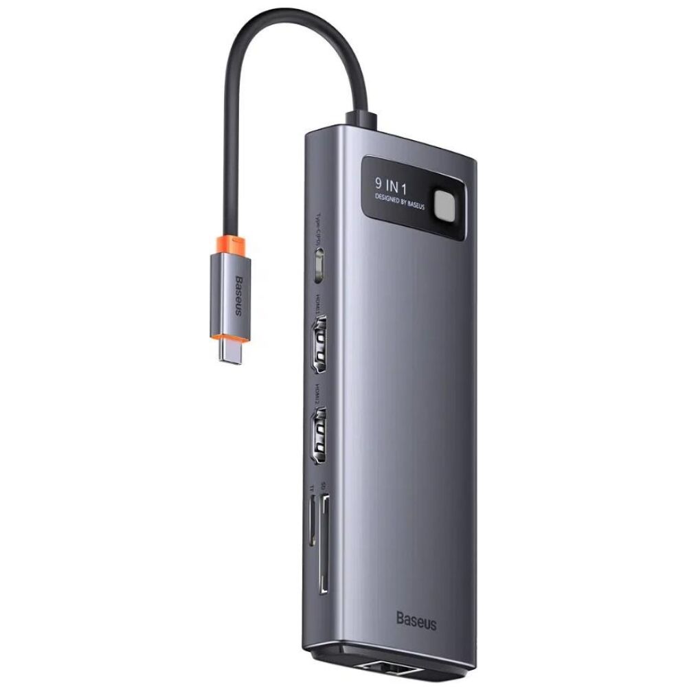 Baseus Hub 9in1  Metal Gleam Series USB-C to 2x USB 3.0 + 2x HDMI + USB 2.0 + USB-C PD + Ethernet RJ45 + microSD/SD (WKWG060013) (BASWKWG060013)