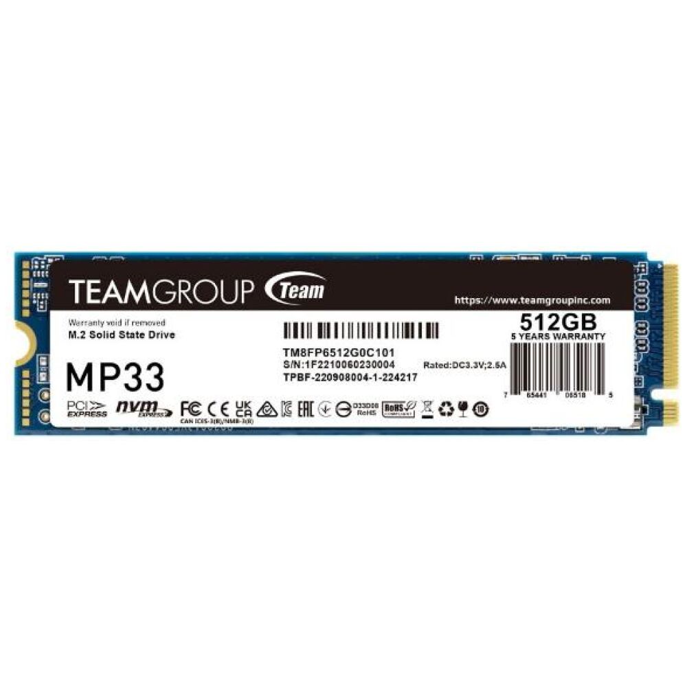TeamGroup Δίσκος SSD 512GB MP33 PCIe M.2 PCIe 3.0 x4 NVME (TM8FP6512G0C101) (TEGTM8FP6512G0C101)