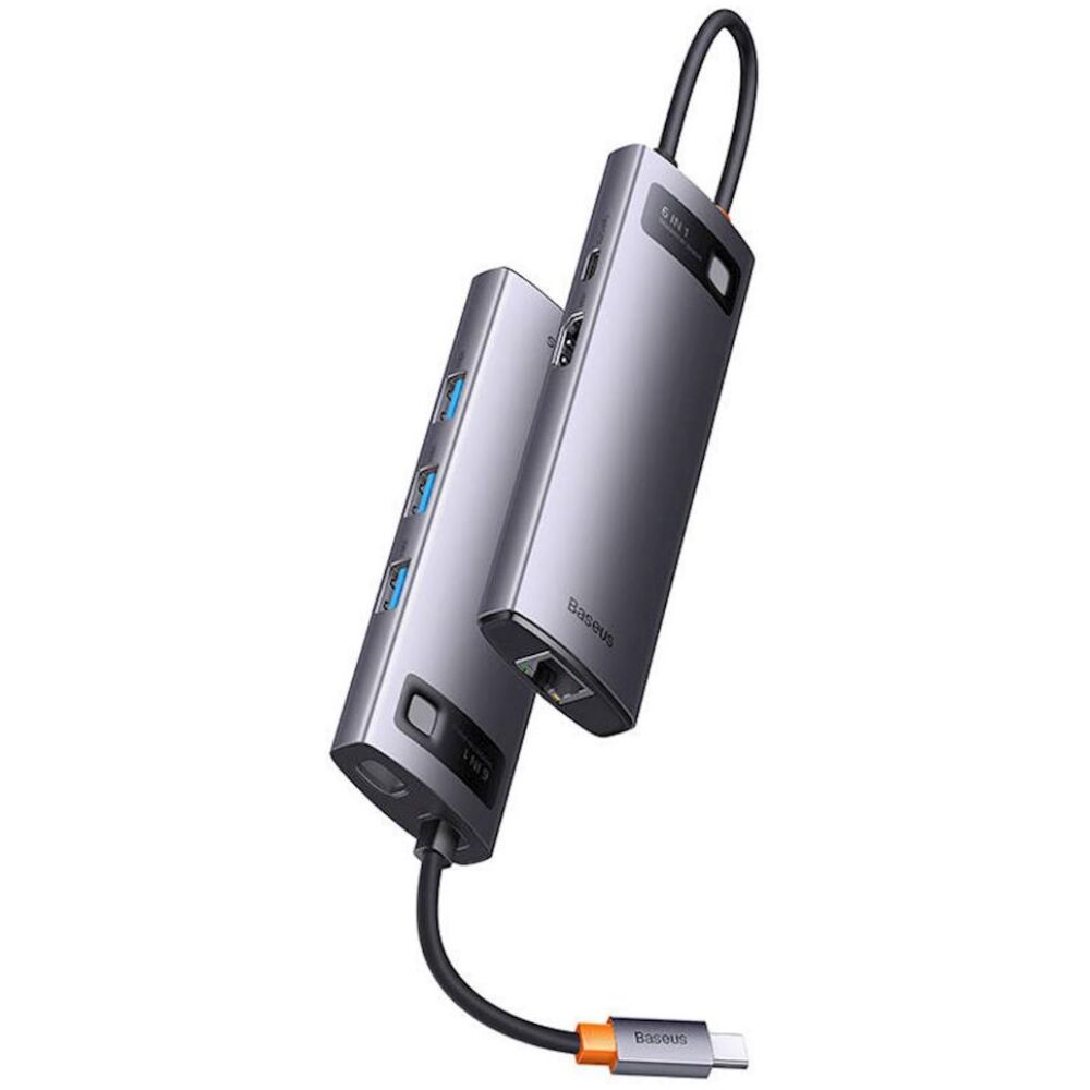 Baseus Docking Station 6σε1 StarJoy Series, USB-C σε 3xUSB 3.0 + HDMI + USB-C PD + RJ45 Γκρι (WKWG080013) (BASWKWG080013)