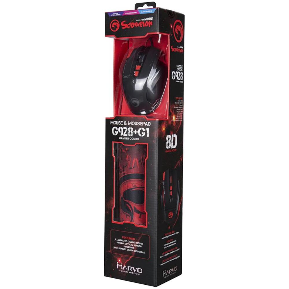 MARVO G928+G1 ΕΝΣΥΡΜΑΤΟ GAMING ΠΟΝΤΙΚΙ+MOUSEPAD - Image 4