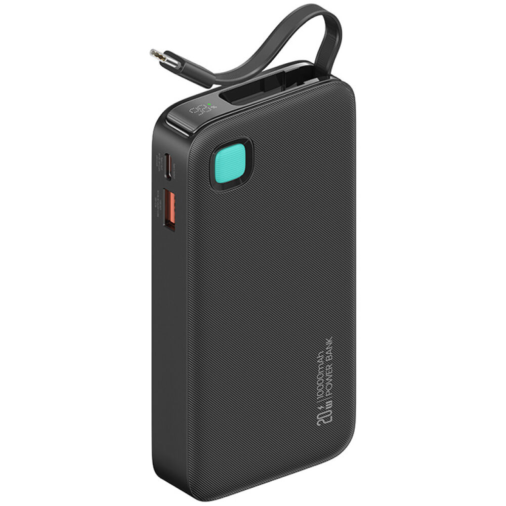 USAMS power bank CD224 με καλώδιο USB-C, 2x θύρες εξόδου, 10000mAh, 20W, μαύρο