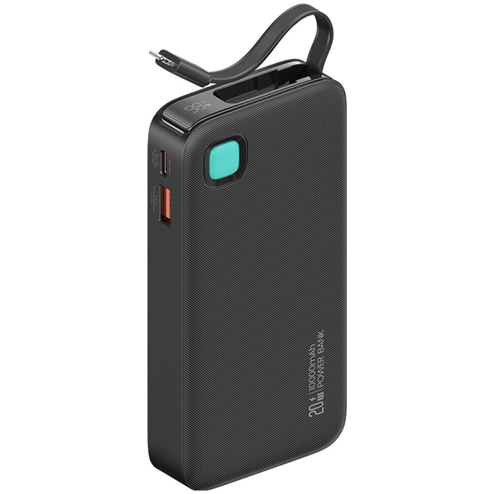 USAMS power bank CD225 με καλώδιο Lightning, 2x θύρες εξόδου, 10000mAh, 20W, μαύρο