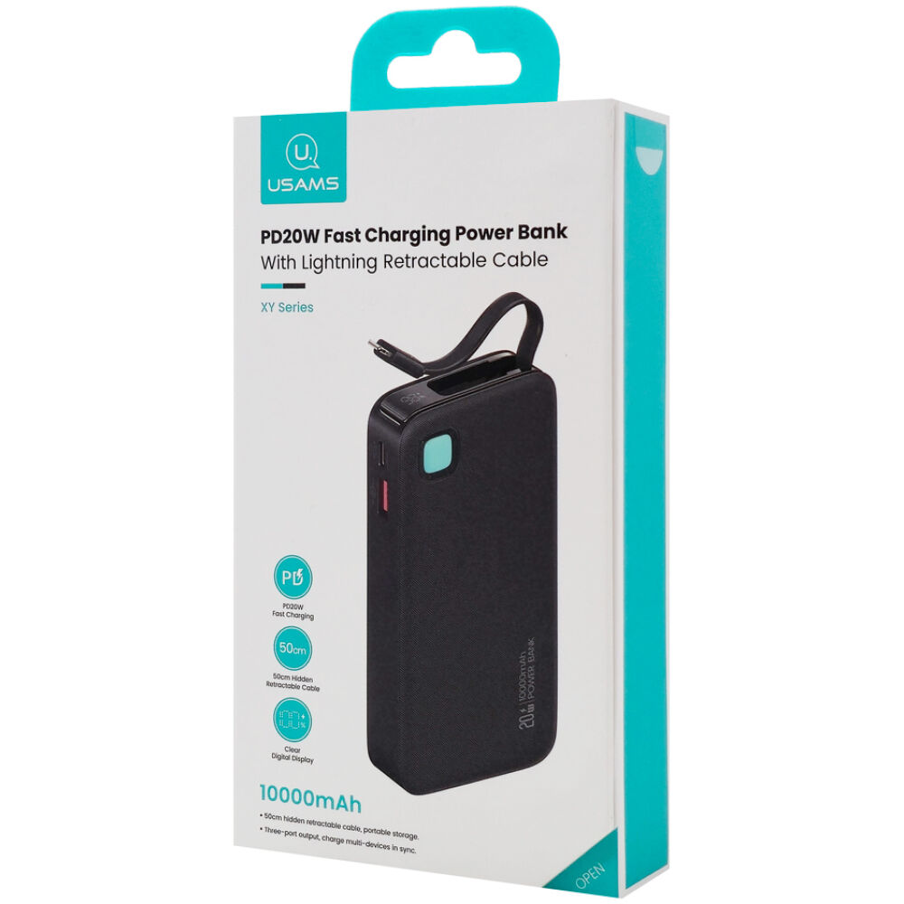 USAMS power bank CD225 με καλώδιο Lightning, 2x θύρες εξόδου, 10000mAh, 20W, μαύρο - Image 6