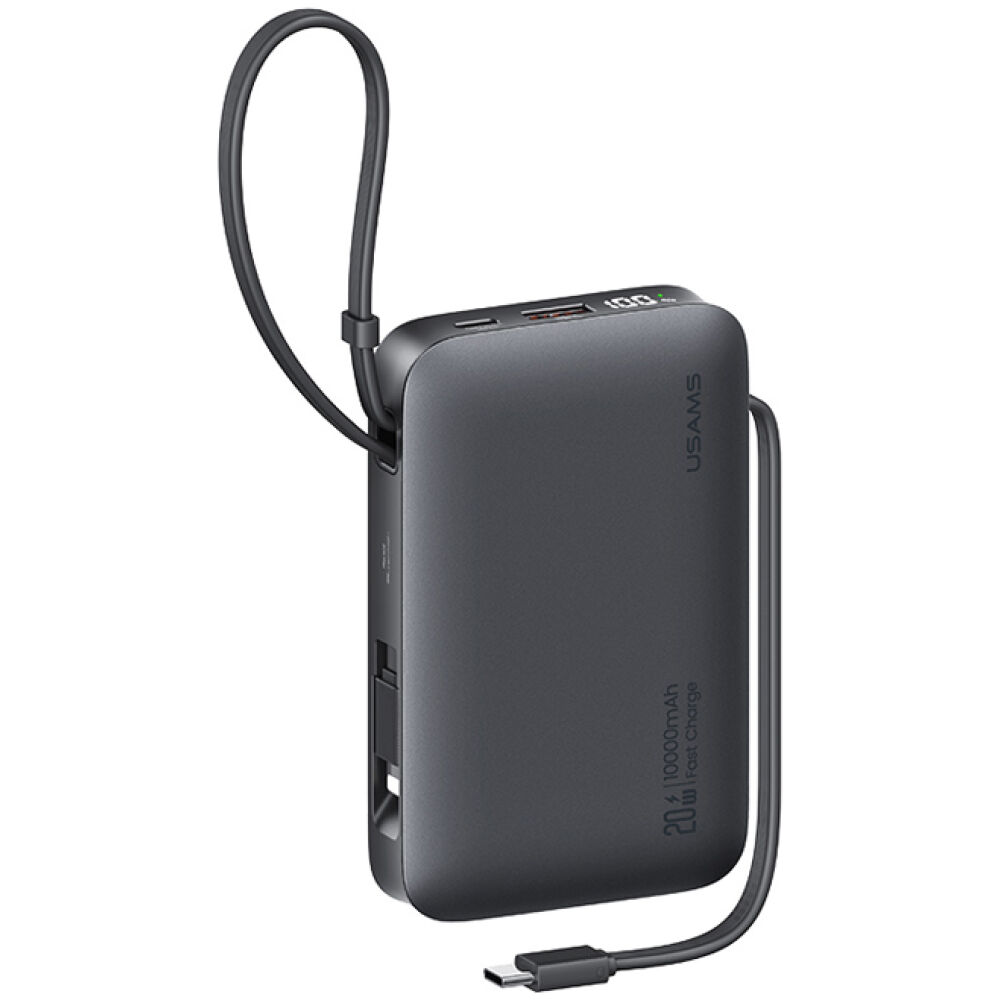 USAMS power bank CD228 με 2x καλώδια, 2x θύρες εξόδου, 10000mAh, 20W, γκρι
