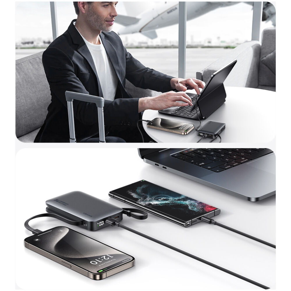 USAMS power bank CD228 με 2x καλώδια, 2x θύρες εξόδου, 10000mAh, 20W, γκρι - Image 4